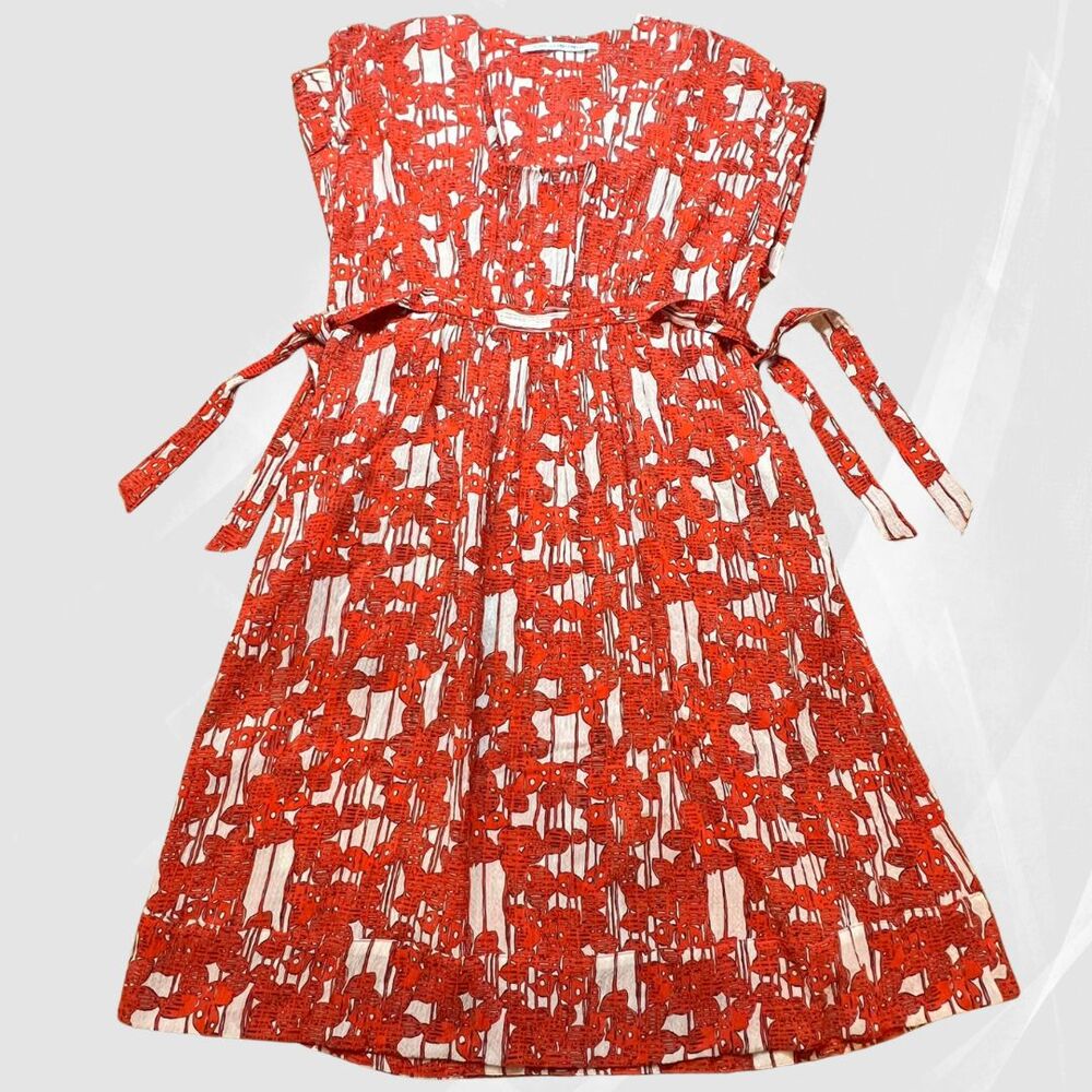 Diane Von Furstenberg Dress Womens Sz 0 Red Abstract A Line Asymmetrical Sheer